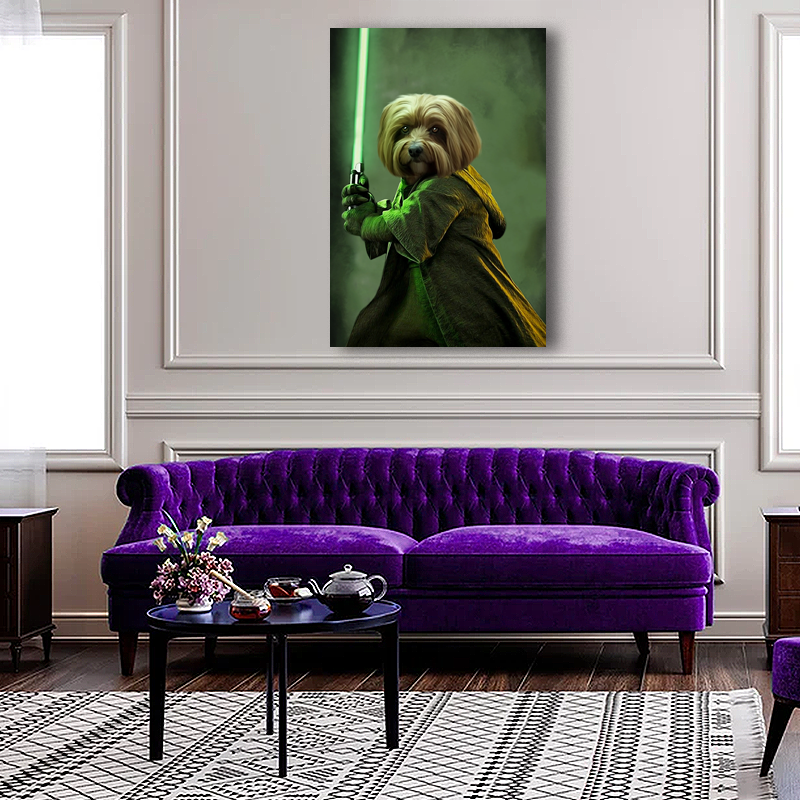 Jedi Star Wars With Green-LightSaber - Custom Pet Portrait